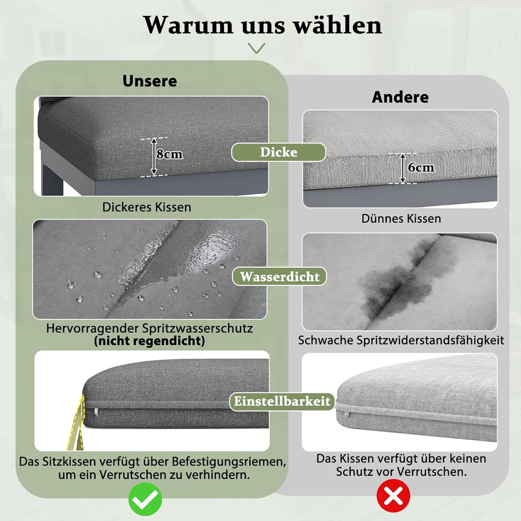 Gartenmöbel Set Lounge möbel Outdoor für 5-6 Personen, Metal, mit L-förmig gartensofa und Tisch, inklusive Aller Sitz- und Rückenkissen für Balkon Garten Terrasse (Grau)