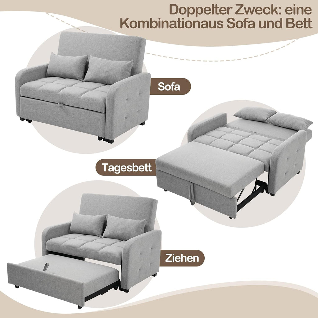 Zweisitzer Sofa mit Schlaffunktion, Verstellbares Rückenteil Sofa, klappsofa mit schlaffunktion, Komfort SofaBett für kleine Wohnungen Studentenwohnheime, 127x75 cm, Dunkelgrau
