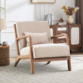 EBELLO Accent Sessel mit Kissen, Mid-Century Moderner Polstersessel für Wohnzimmer, Ohrensessel mit Holzrahmen & Armlehnen, Lesesessel bis 150kg belastbar, Beige