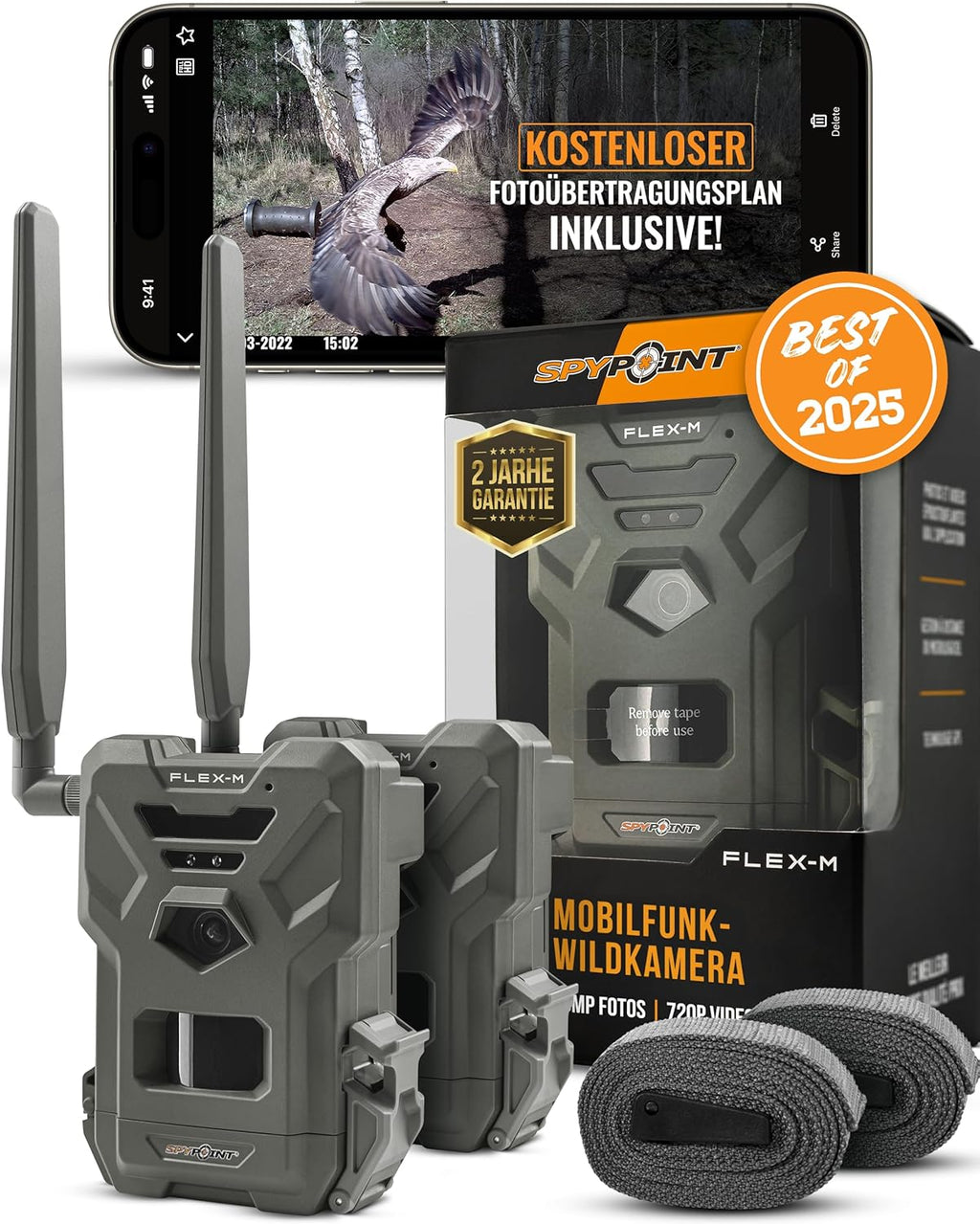 Spypoint Flex-M Twin-Pack - Wildkameras mit Foto- & Videoübertragung, 28 Megapixel, Wildtierkamera mit Nachtsicht, kostenlose App für Ihr Smartphone