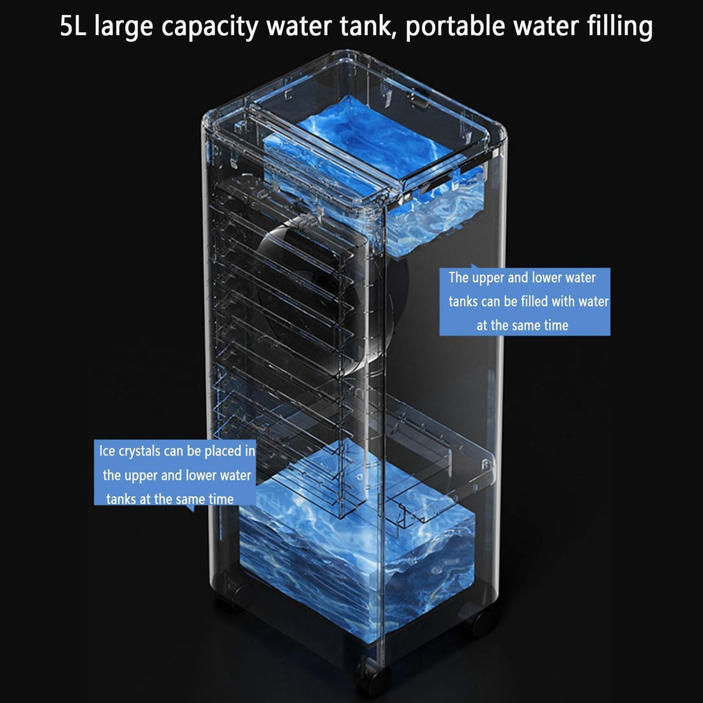 Mobiler Wassergekühlter Bodenventilator, leise oszillierende Klimaanlage mit 3 Windgeschwindigkeiten, Twin Turbolader, 4L Wassertank für Zuhause oder Büro
