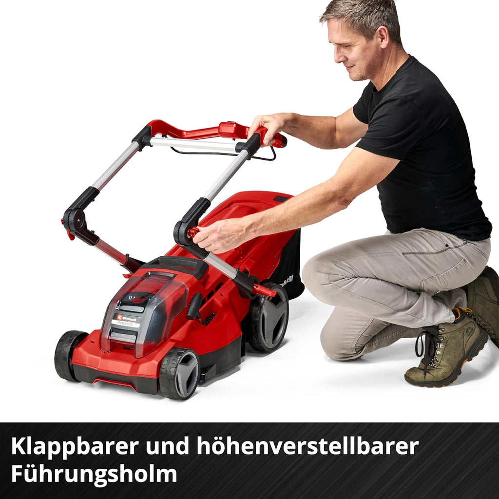 Einhell Akku-Rasenmäher RASARRO 36/36 Kit Power X-Change (36 V, 36 cm Schnittbreite, bis 400 m², 45L Fangkorb, 25-75 mm Schnitthöhe, inkl. 2 x 3,0 Ah Plus Akkus + 2X Ladegerät)