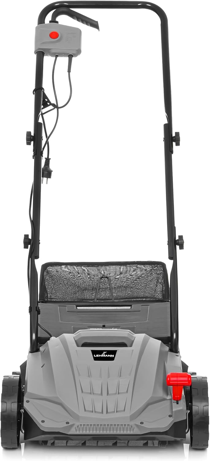LEHMANN Elektro-Vertikutierer & Rasenlüfter 2-in-1, 1500 W, Arbeitsbreite 32 cm, 4-stufige Arbeitstiefeneinstellung, Rasenvertikutierer mit 30 L Fangkorb, kugelgelagerte Messer- & Lüfterwalze, Grau