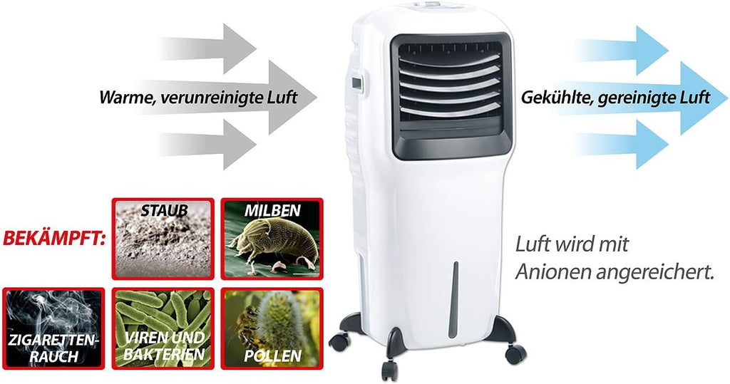Sichler Haushaltsgeräte Kühllüfter Wohnung: Verdunstungs-Luftkühler LW-550 mit Ionisator und Timer, 20 l, 110 Watt (Wasserverdunster Kühlung, Raumkühler mit Ionisator, Air)