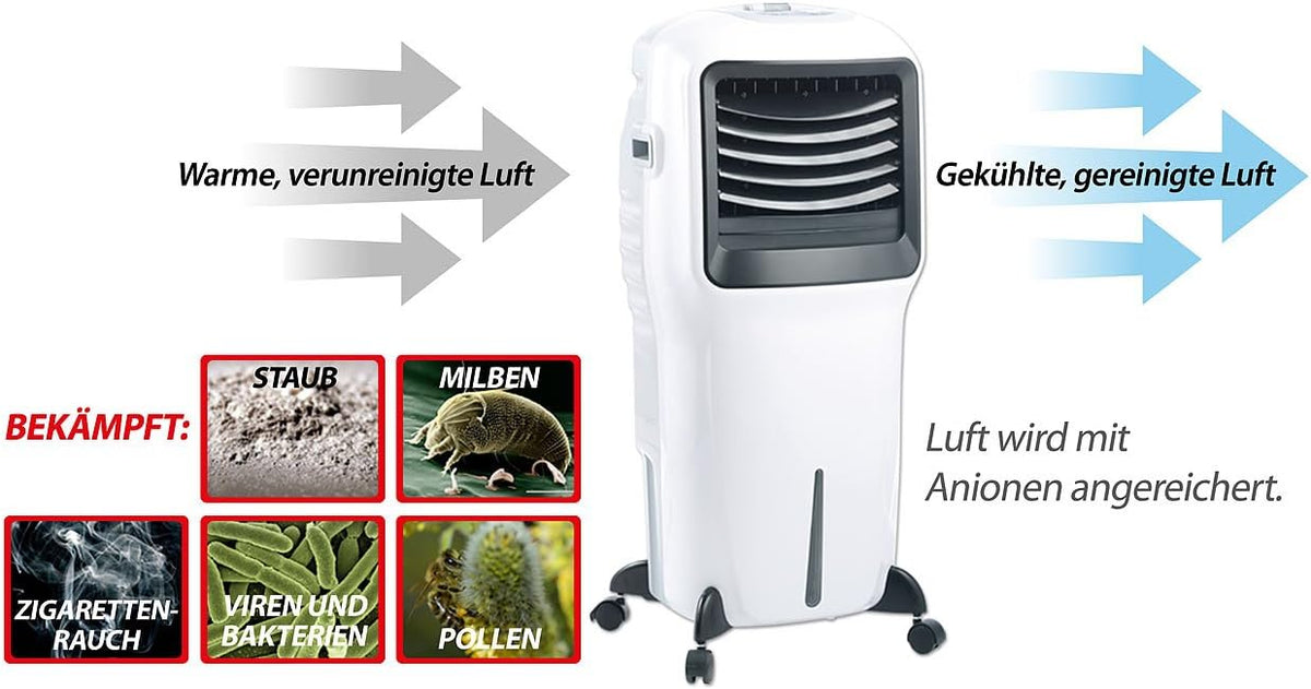 Sichler Haushaltsgeräte Kühllüfter Wohnung: Verdunstungs-Luftkühler LW-550 mit Ionisator und Timer, 20 l, 110 Watt (Wasserverdunster Kühlung, Raumkühler mit Ionisator, Air)