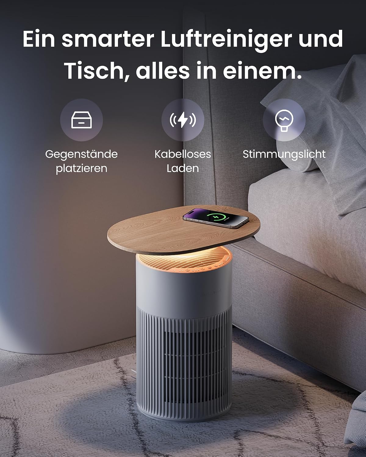 SwitchBot Luftreiniger mit App-Steuerung und Nachtlicht, CADR 400m³/h bis zu 83㎡ Zimmer, HEPA-Filter entfernt 99,97% Schimmel Staub Pollen