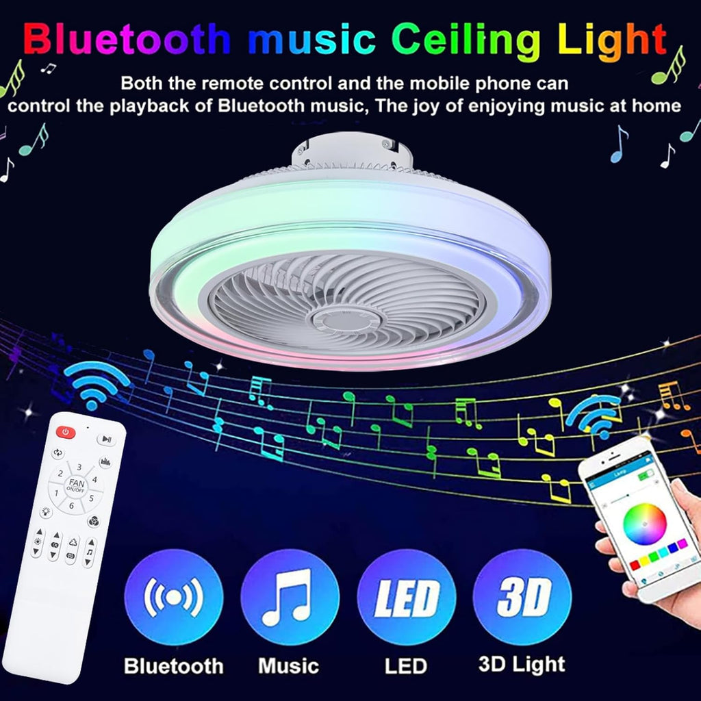 LED RGB Modern Fan Lampe Mit Ventilator Und Alexa 6 Windgeschwindigkeiten Bluetooth-Musiklautsprecher Deckenventilator Mit Beleuchtung Und Fernbedienung Für Wohnzimmer Und Kinderzimmer