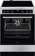 AEG Standherd mit Glaskeramik-Kochfeld 60 cm/Bräterzone/Mehrkreiskochzone/Versenkknebel/Touch-Bedienung/Grillfunktion/Display mit Uhr/A / CCB644OCBM