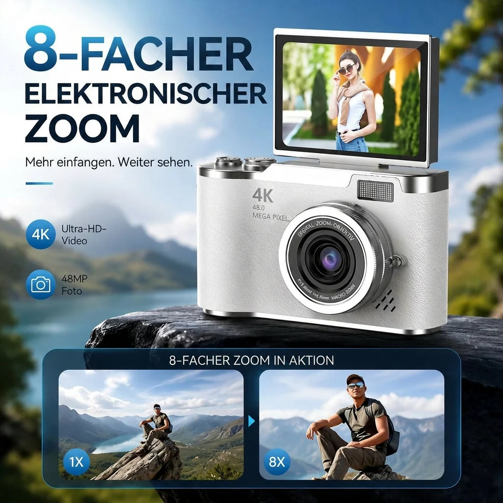 4K Digitalkamera mit Klappdisplay | Kronlinse