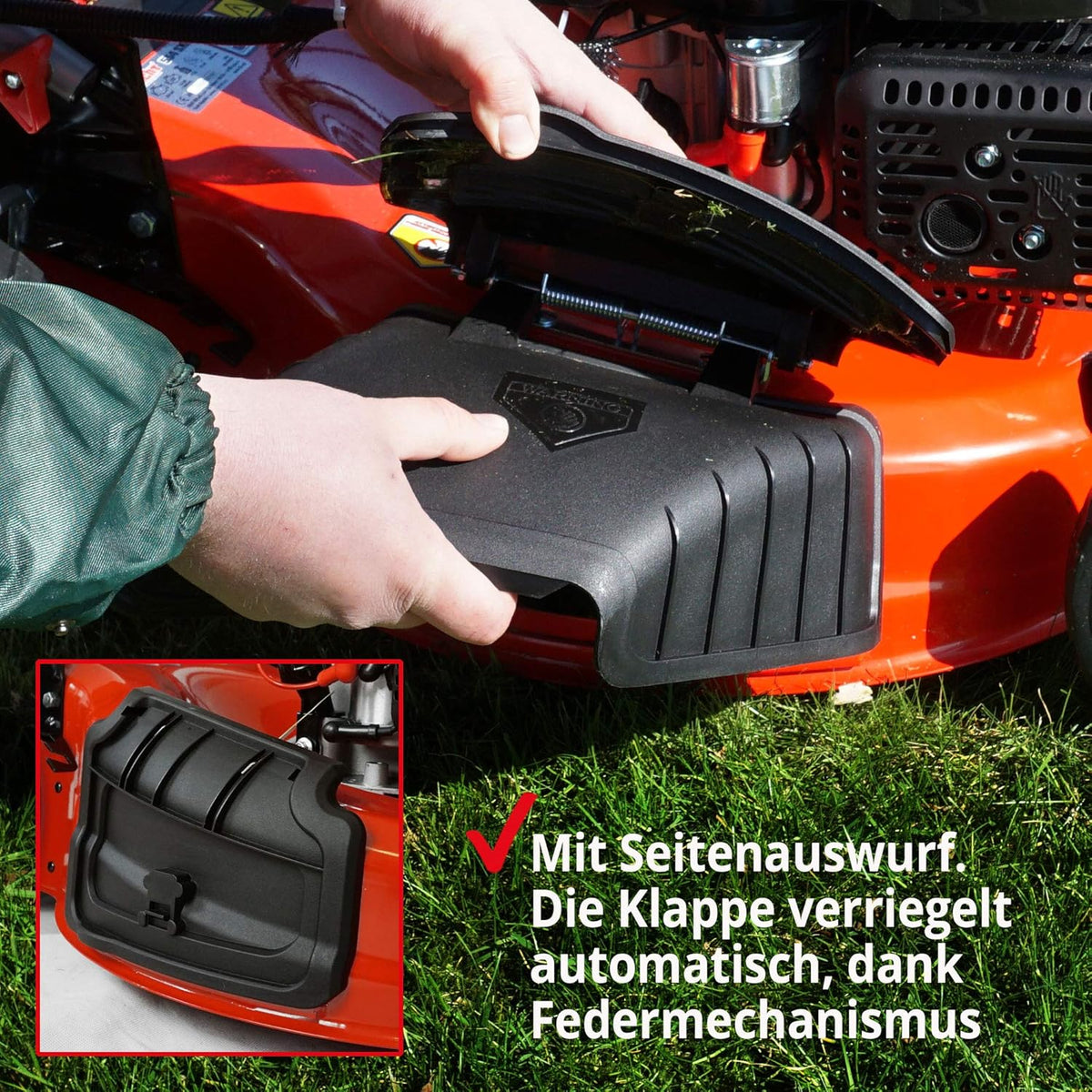 HECHT 5-IN-1 Benzin Rasenmäher – leistungsstarker 4 Takt Eco Motor 4,4 kW (6,0 PS) – Seilzug Starter – mit 53 cm Schnittbreite – 75 l Fangkorb – Radantrieb – patentierte Räder – EasyClean – Mulchmäher