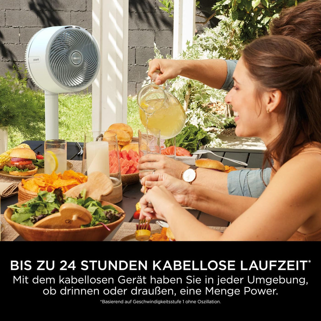 Shark FlexBreeze Ventilator Leise, Hybrid Ventilator Kabelgebunden & Kabellos, Tragbar, für Innen- und Außenbereich, UV- & Wasserbeständig, Ultraleistungsstark, Ultraleise, Weiß FA220EU