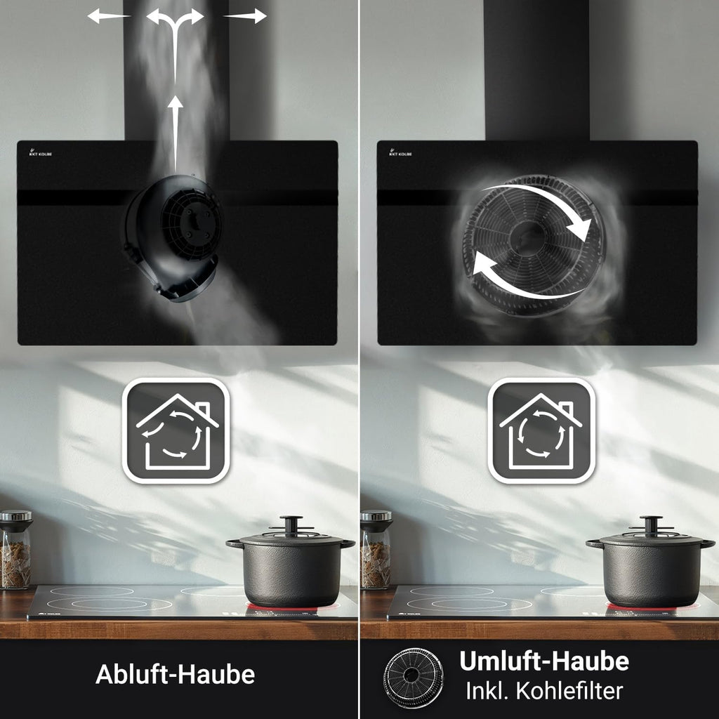 KKT KOLBE A+++ Dunstabzugshaube 80 cm 782 cbm/h Kopffreie Wandhaube Edelstahl schwarzes Glas WLAN RGBW-LED-Beleuchtung SensorTouch Bedienung STYLE8005SMAO