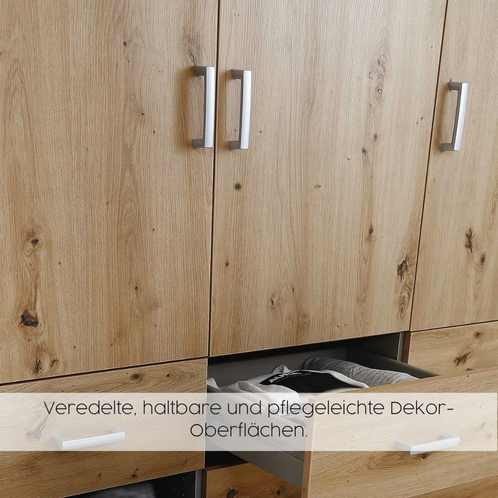 Rauch Möbel Bremen Schrank Drehtürenschrank Kleiderschrank in Weiß mit 2 Spiegeln und 8 Schubladen 4-türig, inklusive Zubehörpaket Basic 1 Kleiderstange, 4 Einlegeböden BxHxT 181x199x58 cm