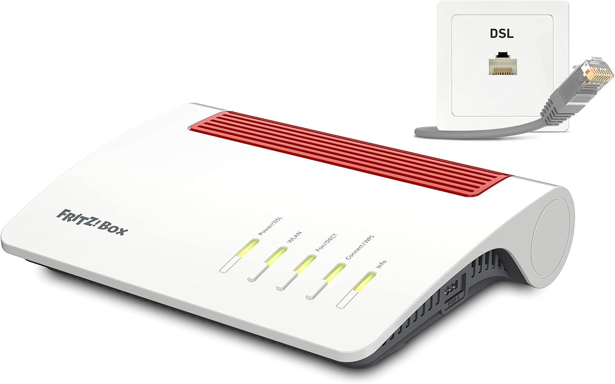 AVM Fritz!Box 7590 AX (Wi-Fi 6 DSL-Router mit 2.400 MBit/s (5GHz) & 1.200 MBit/s (2,4 GHz),bis zu 300 MBit/s mit VDSL-Supervectoring 35b,WLAN Mesh,DECT-Basis,deutschsprachige Version)