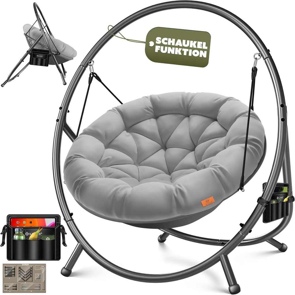 KESSER® Hängesessel mit Gestell Bali Hängeschaukel Hängestuhl bis 150kg für Indoor und Outdoor + Kissen & Seitentasche Hängekorb Stahlgestell & Schaumstoff Sitzpolster