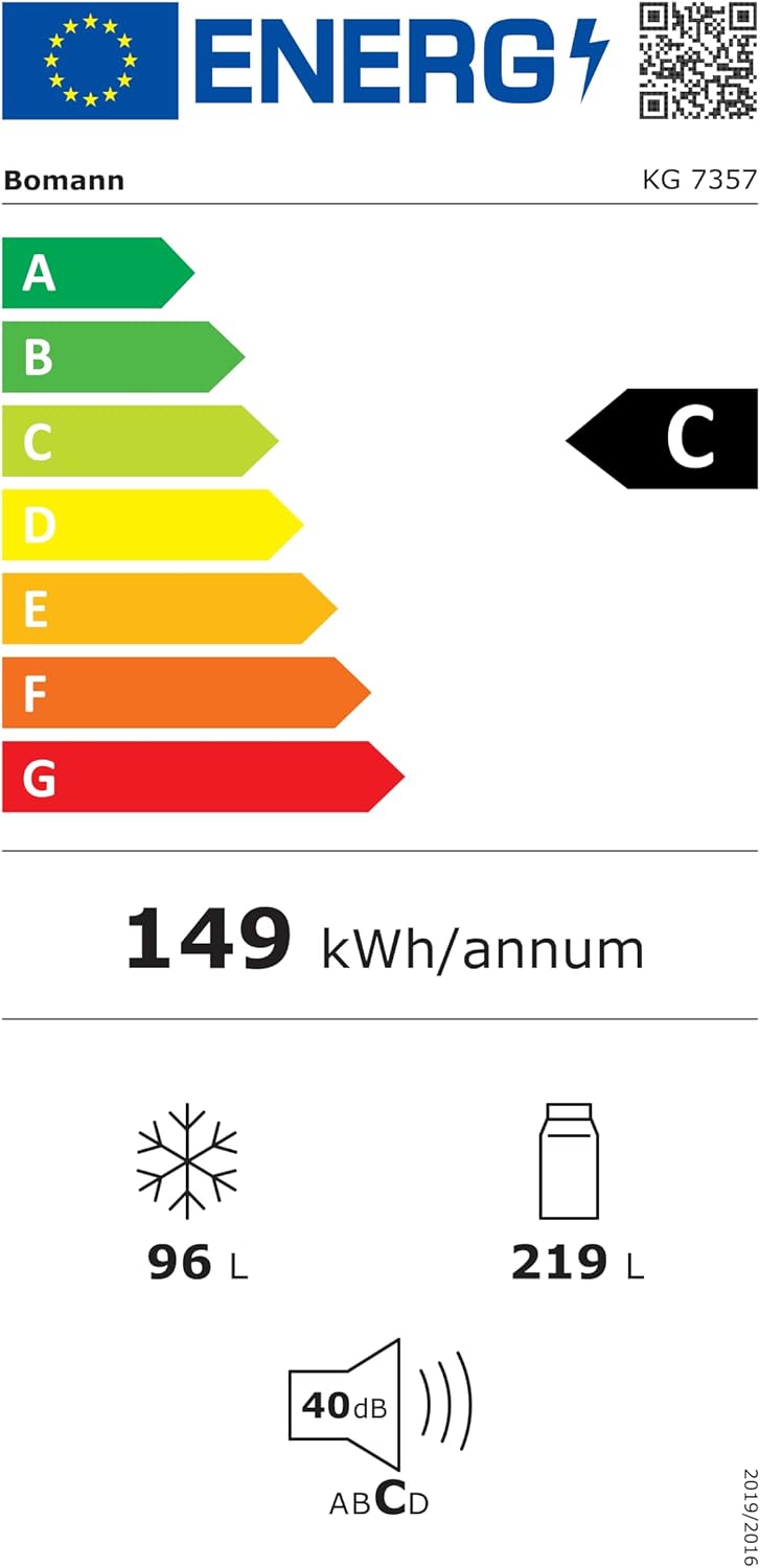 Bomann® Kühlgefrierkombination, 269 L Nutzinhalt - Kühlen: 198 L | Gefrieren: 71 L, Energiesparend, leise 39 dB, LED, wechselbarer Türanschlag, Höhe:180 x Breite: 55 x Tiefe: 55.8 cm - KG 184.1 weiß