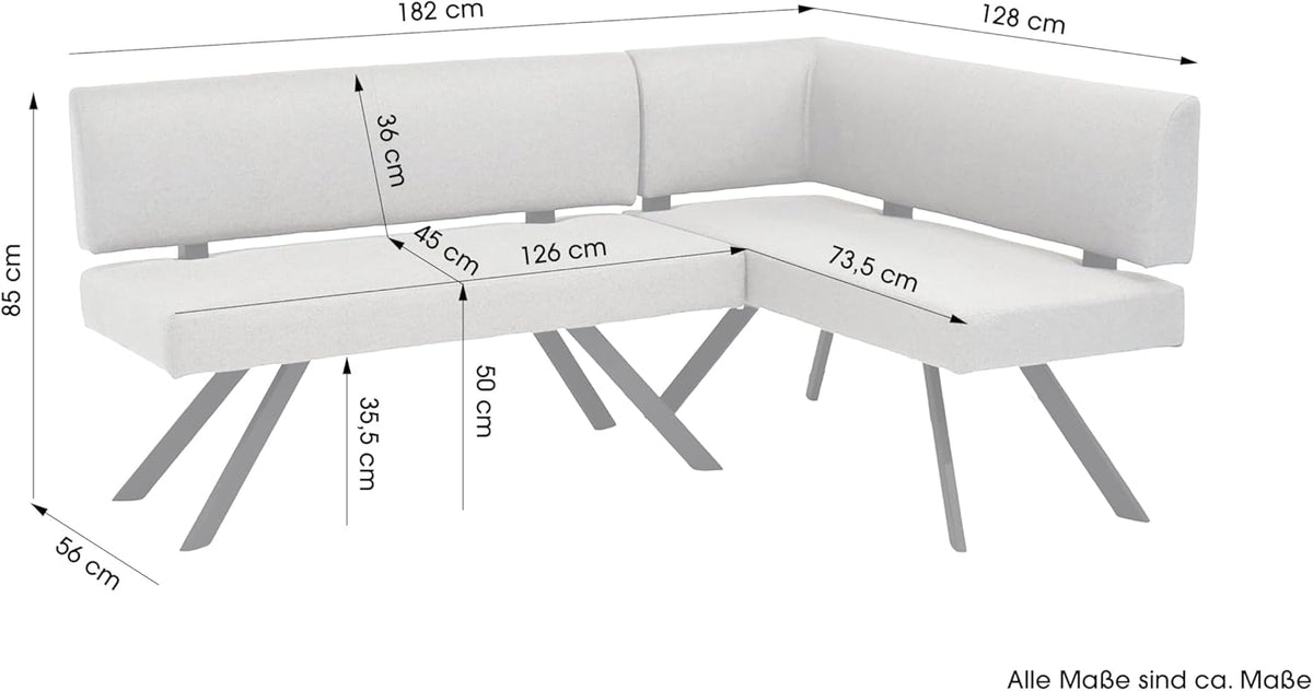 byLIVING Eckbank Toronto, Bezug in Taupe, Gestell in schwarz, L-Form Langer Schenkel Links, Taschenfederkern, Küchenbank, Speisezimmerbank, Maße: B 182, H 85, T 128 cm