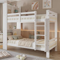 Kinderbett 90x200 mit Regalen und Leiter, Funktionsbett Etagenbett für 2 Kinder, Stockbett Hochbett Jugendhochbett mit Stauraum und Lattenrost,Jugendbett Bettrahmen aus Massivholz,ohne matratze,Weiß