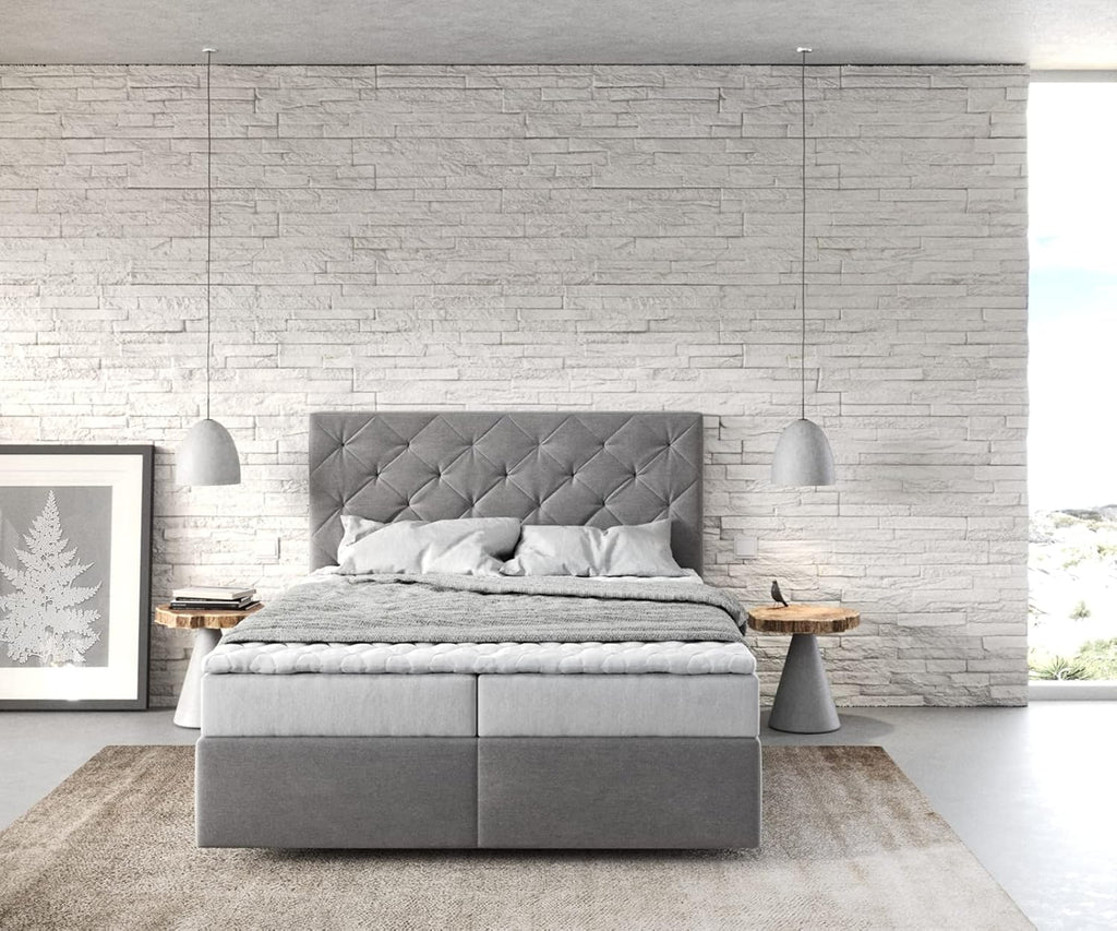 DELIFE Boxspringbett Dream-Great Mikrofaser Grau 140x200 cm mit Matratze und Topper