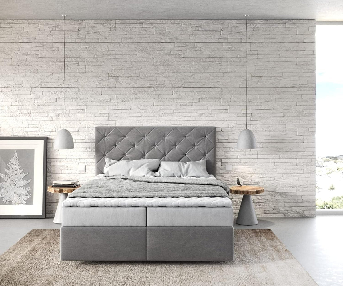 DELIFE Boxspringbett Dream-Great Mikrofaser Grau 140x200 cm mit Matratze und Topper