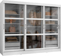 Mirjan24 Kleiderschrank Norlio mit Glastüren und Schubladen, Schwebetürenschrank mit Rauchglas, Schiebetürenschrank mit einlegeböden und Stange, Garderobe (Weiß, ohne Beleuchtung)
