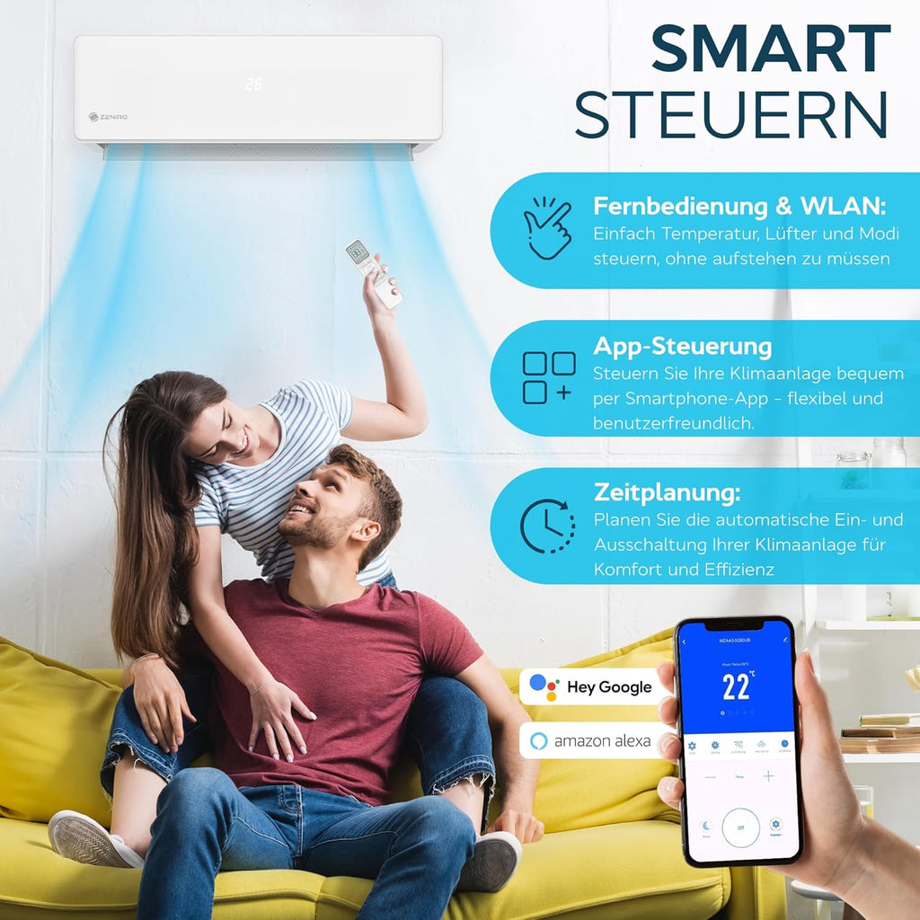 Split Klimaanlage 18000 BTU Set - TURBO Cooling - mit Ionisator & WiFi/App-Funktion Klimagerät Kühlen A++/Heizen A+ 5,2kW Sehr Leise - Fernbedienung, Timerfunktion - Montagematerial