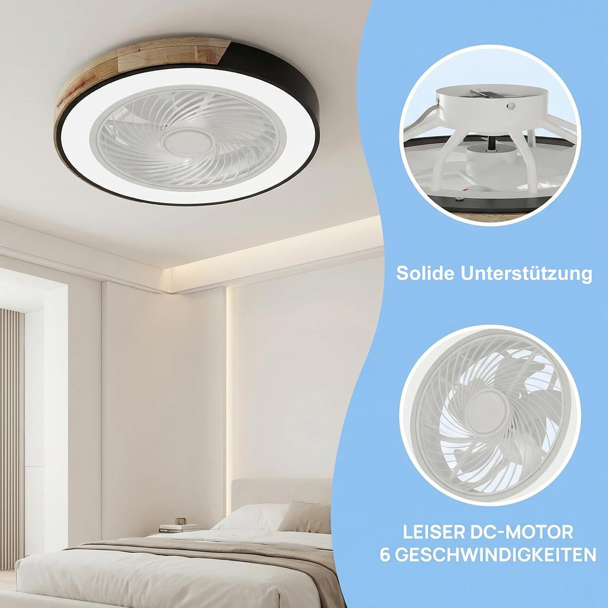 YuYe Deckenventilator Mit Beleuchtung, Ventilator Deckenleuchte, 3 Farbtemperatur und 6 Geschwindigkeiten LED- Deckenventilator mit Lampe Leise Dimmbar für Esszimmer Wohnzimmer Schlafzimme (A)