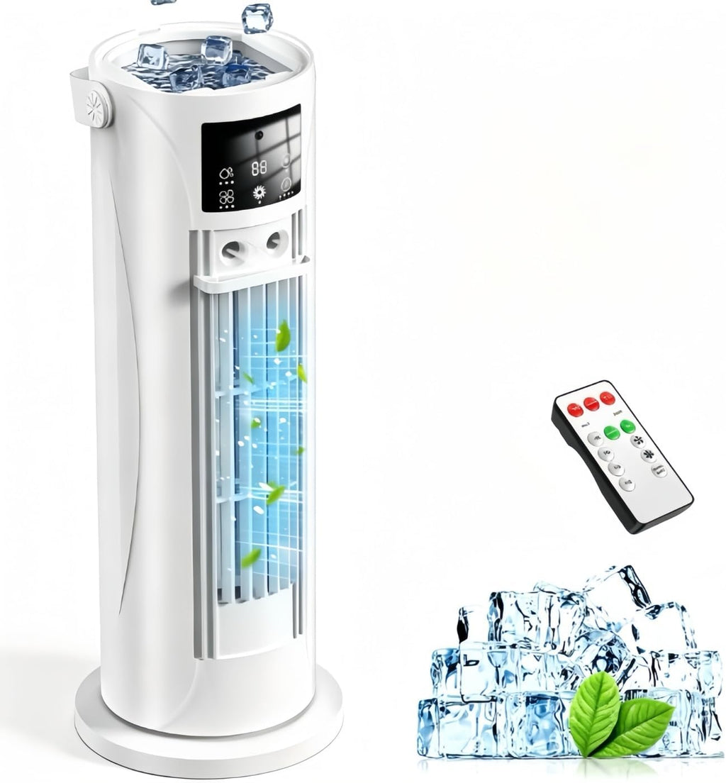 4-in-1 Mobiles Klimagerät, Luftkühler, 120° Oszillation, 4 Geschwindigkeitsstufen mit Schlafmodus, mini Klimaanlage für Zuhause & Camping（Perlweiß)