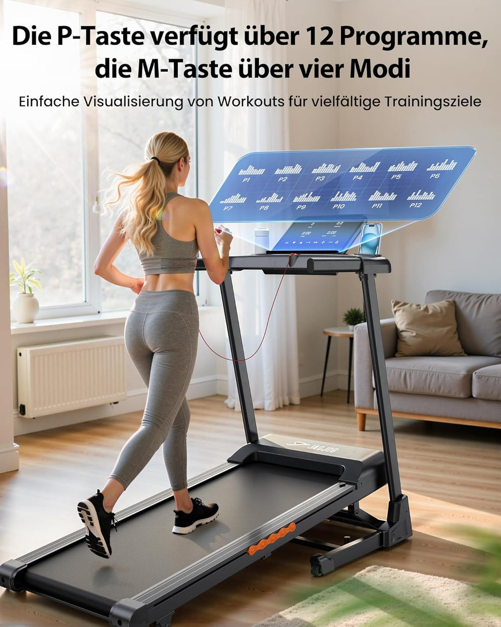 Laufband Klappbar für Zuhause mit 15%-18% Automatische Steigung, 3-4,5 PS Motor, Leise & Kompakt, 13-18" Zoll Breit LED Anzeige & 12 Programme, 14-16 km/h Elektrisches Fitness Laufband