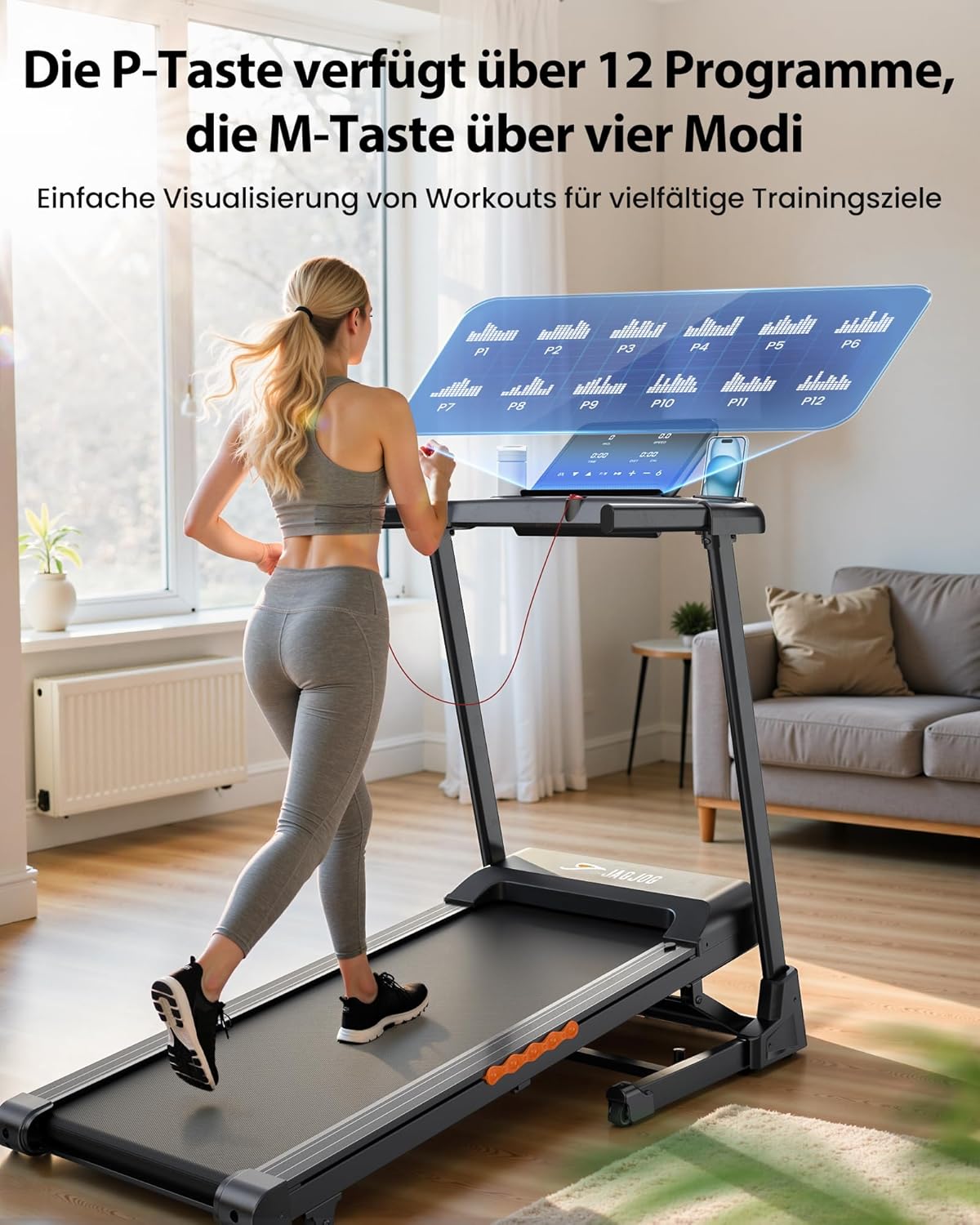 Laufband Klappbar für Zuhause mit 15%-18% Automatische Steigung, 3-4,5 PS Motor, Leise & Kompakt, 13-18" Zoll Breit LED Anzeige & 12 Programme, 14-16 km/h Elektrisches Fitness Laufband