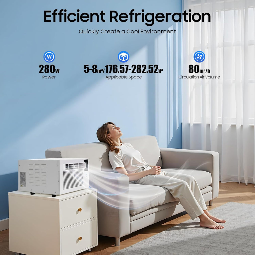 280W Mobiles Klimagerät 220V EU-Stecker, Tragbares Kühlgerät mit 12H Timer Fernbedienung für Schlafzimmer Wohnzimmer Büro