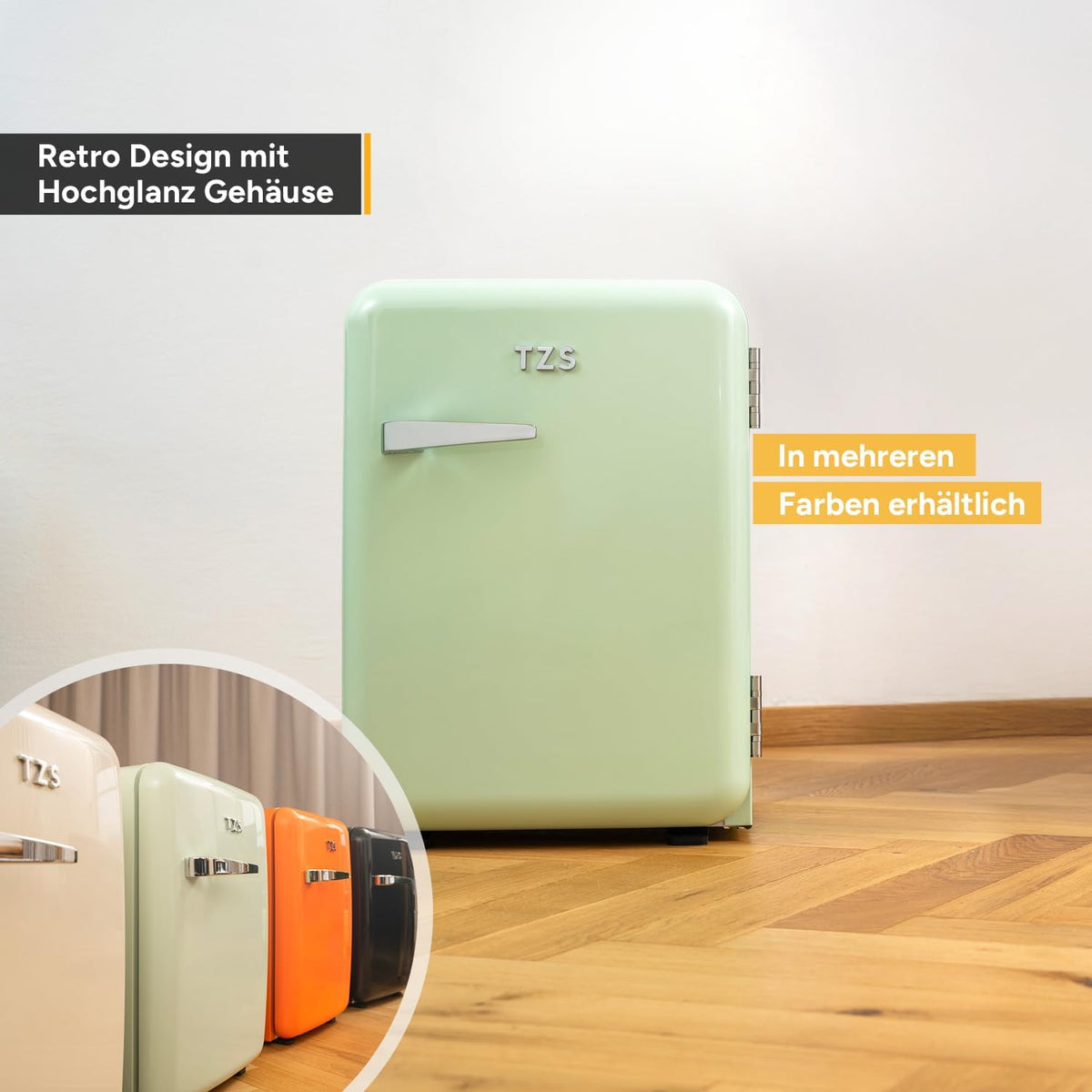 TZS First Austria - Retro Mini Kühlschrank 40L - Lautlos - Vintage Minibar für Schlafzimmer & Büro - mint