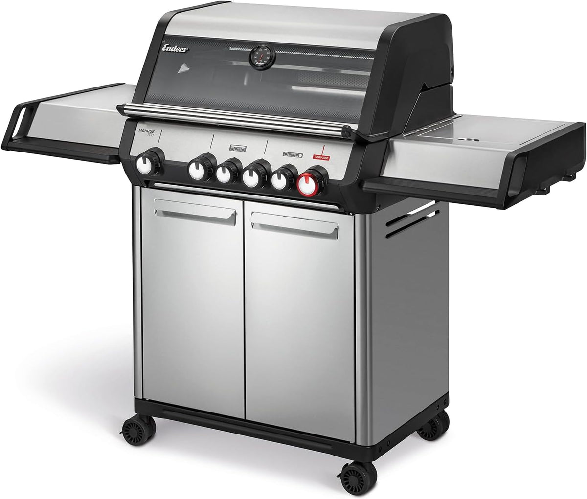 Enders® Gasgrill Monroe Pro 4 SIKR Turbo, 4-Brenner, mit Kocher und Infrarot-Heckbrenner, PanoVision Sichtfenster, Gussrost, Aluguss Grill, 800 °C TURBO ZONE™, SIMPLE CLEAN™, #8362