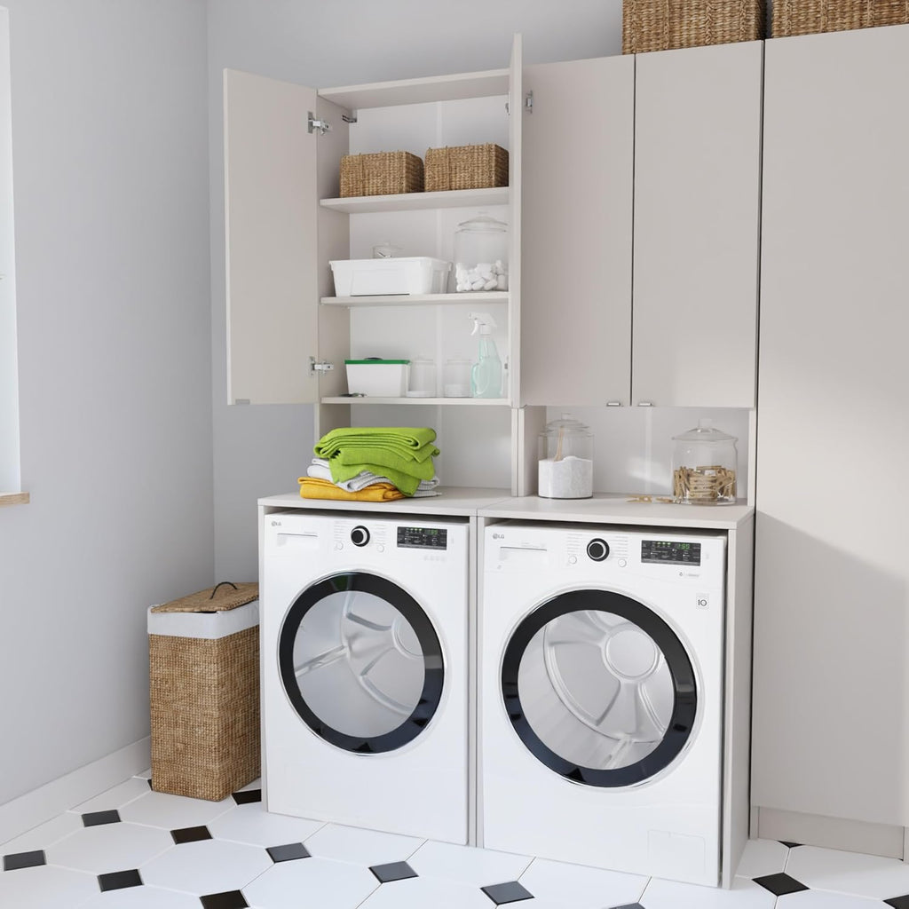 PLATAN ROOM Waschmaschinenschrank Badezimmer Hochschrank Überbauschrank für Waschmaschine und Wäschetrockner 210 x 65 x 50/56 cm weiß (Kaschmir (beige), 56 cm tief)