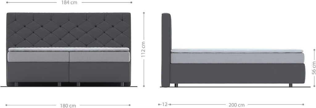 DELIFE Boxspringbett Dream-Great Mikrofaser Grau 180x200 cm mit Matratze und Topper