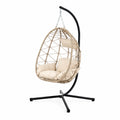 Rattan Hängesessel mit Stahlrahmen und Kissen Beige