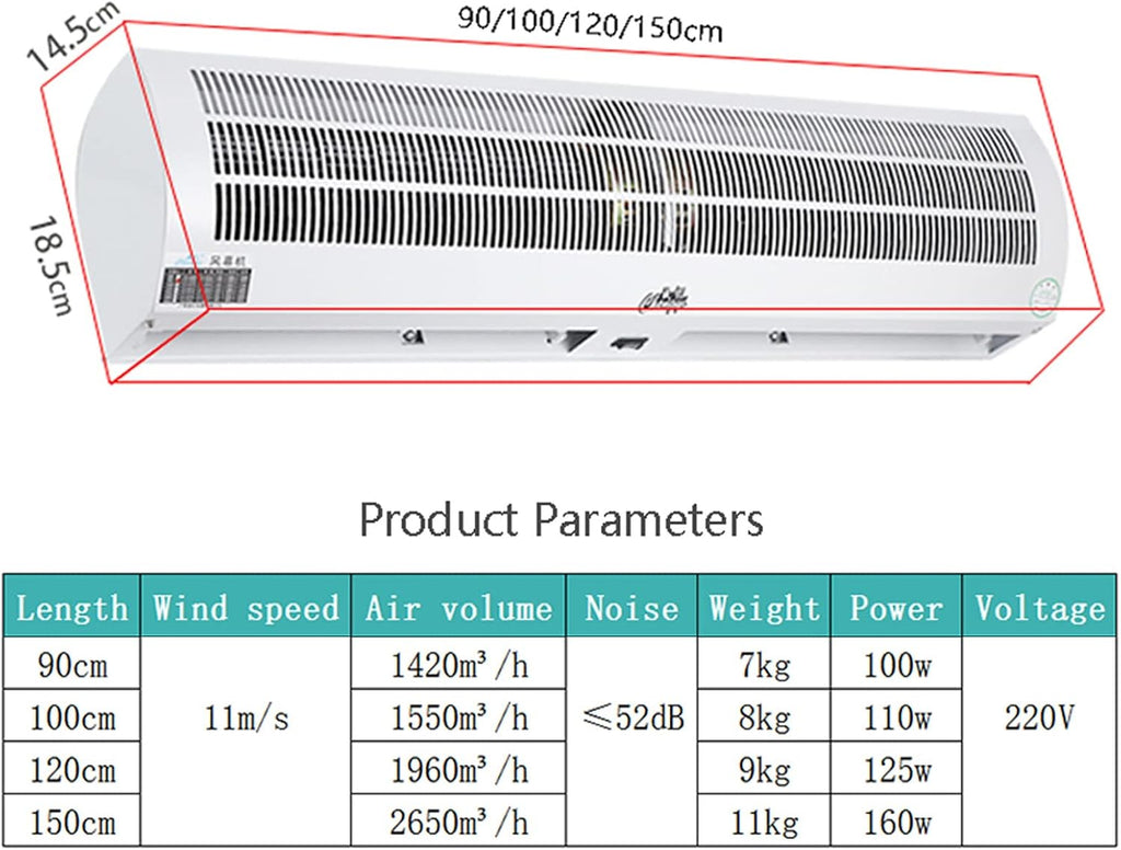Gewerblicher Luftschleier Maschinen Einkaufszentrum Über Der Tür, Leiser Ventilator, Natürlicher Wind, An Der Wand Befestigter Luftschleier, Einstellbare 2 Geschwindigkeiten
