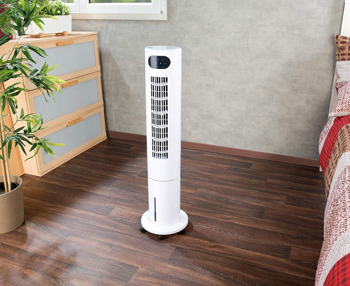 Sichler Haushaltsgeräte Ventilator Kühlung: 3in1-Turmventilator, Luftkühler & -befeuchter, 80° Oszillation, 40 W (Ventilator mit Kühlfunktion, Turmventilator mit Kühlung, leise)