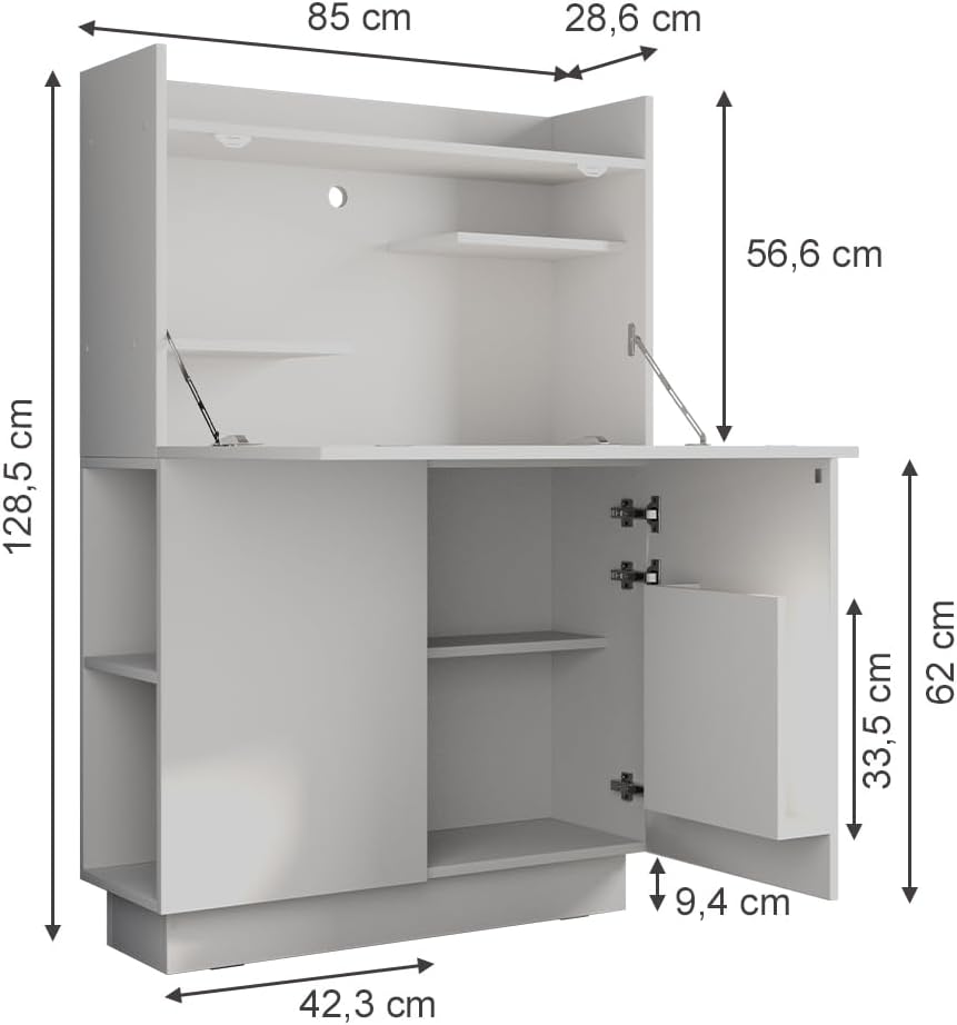 Vicco Sekretär Schreibtisch Alena, Arbeitstisch mit Schrank, Weiß, 85 x 27 cm