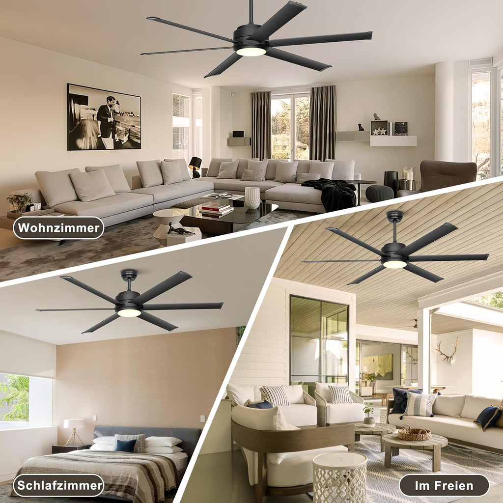 Ohniyou Deckenventilator mit Beleuchtung, Fernbedienung und App,152,4 cm (60 Zoll), dimmbar, Gleichstrommotor, großer Deckenventilator für Terrasse, Wohnzimmer
