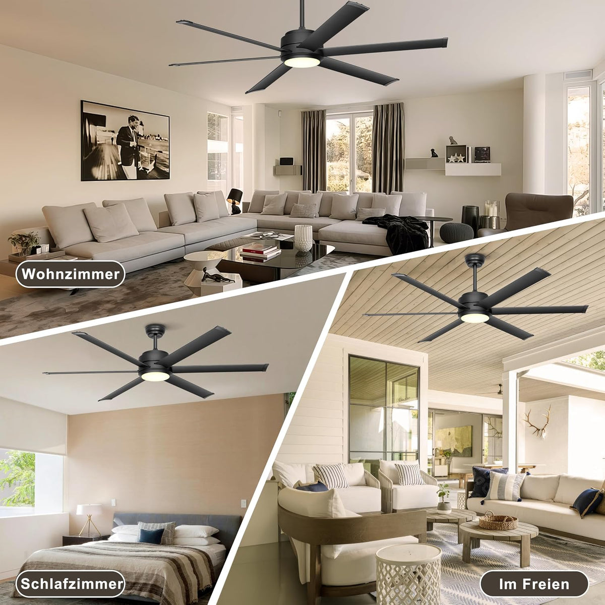 Ohniyou Deckenventilator mit Beleuchtung, Fernbedienung und App,152,4 cm (60 Zoll), dimmbar, Gleichstrommotor, großer Deckenventilator für Terrasse, Wohnzimmer