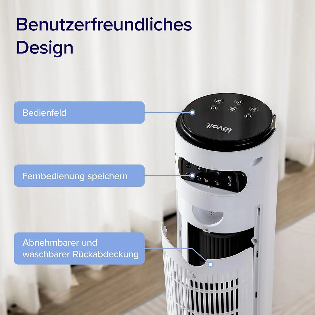 Levoit LTF-F422-WEU Turmventilator 107,6 cm – 12 Stufen, 4 Modi, 25 dB, 90° Oszillation, Perlenweiß