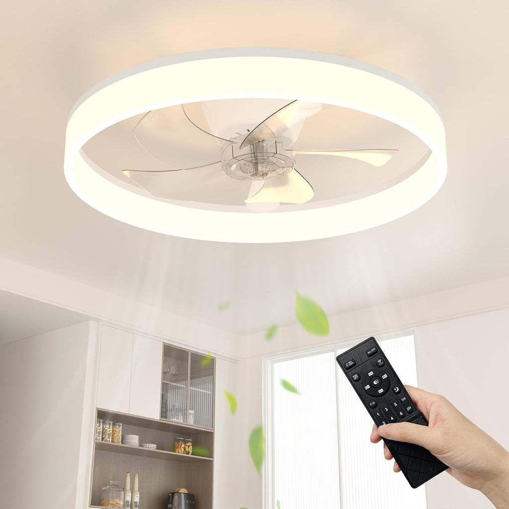 NIORSUN Deckenventilator mit Beleuchtung und Fernbedienung, 6 Geschwindigkeiten, dimmbares Lampe mit Ventilator, Leise Deckenlampe mit Ventilator für Schlafzimmer, Wohnzimmer (50cm, Weiß)
