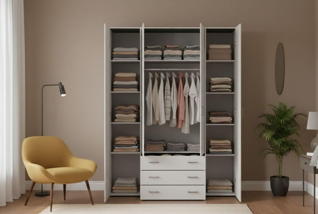Dmora Grande Francine Kleiderschrank, Schlafzimmermöbel, begehbarer Kleiderschrank, 154x50 h200 cm, weiß