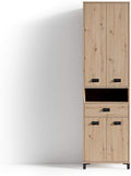 byLIVING Badezimmer-Hochschrank WELLNESS / Badschrank in Artisan Eiche Optik hell-braun / Griffe aus Metall in schwarz / Badezimmerschrank 4 Türen mit offenen Elementen / B 54, H 193, T 31 cm