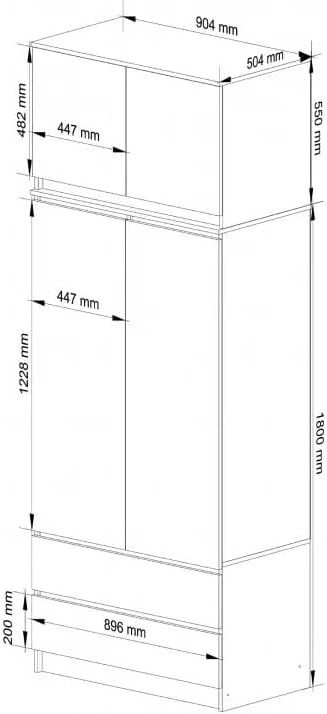 BDW Kleiderschrank mit 4 Türen, 4 Einlegeböden, Kleiderbügel, 2 Schubladen - Aufbewahrungsschrank - Moderner Schrank für das Schlafzimmer Wohnzimmer Diele - 234x90x51cm - Weiß