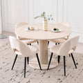 115cm Runder Esstisch mit 4 Esstischstühlen, Küchentisch aus MDF (Travertin-Maserung) und 4 Stühle für Küche, Esszimmer, Wohnzimmer und Büro (Beige)