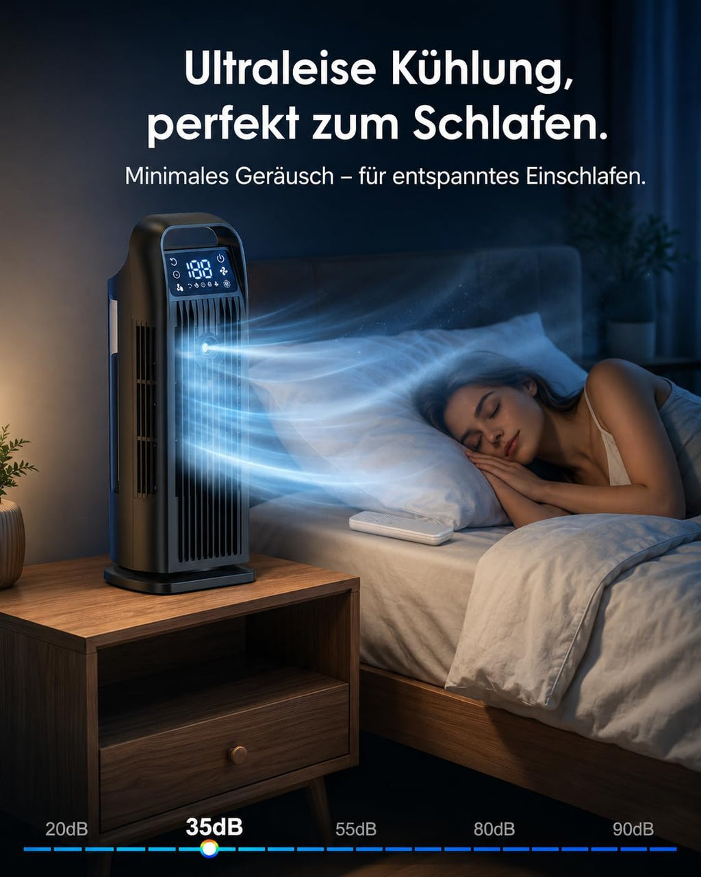 Mobile Klimaanlage ohne Abluftschlauch 6-in-1, Luftkühler mit Wasserkühlung, Mini Klimaanlage Mobil, Klimagerät, 120° Oszillation, 1200ML Tank, 1-12H Timer, Fernbedienung, Mitternachtsschwarz
