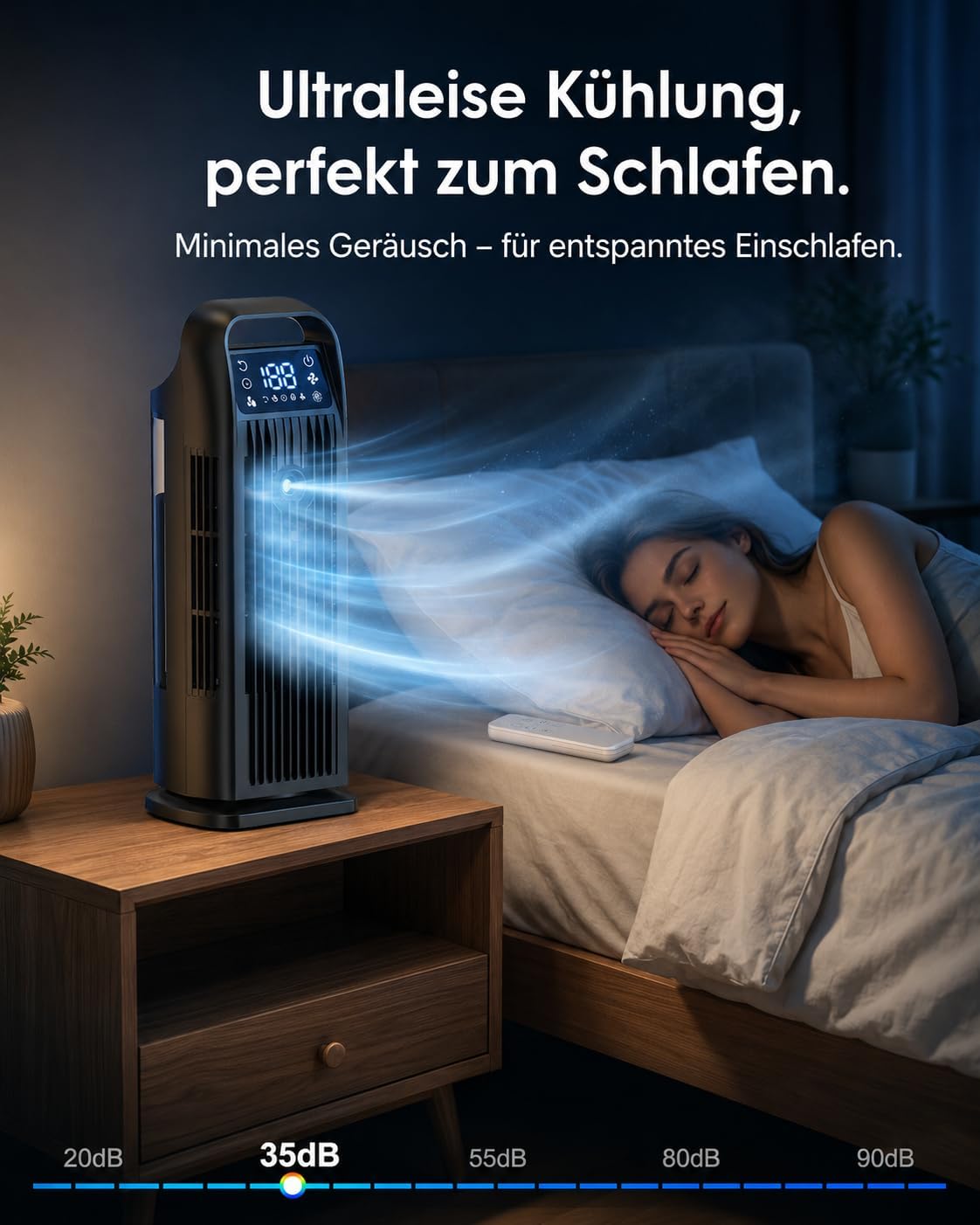 Mobile Klimaanlage ohne Abluftschlauch 6-in-1, Luftkühler mit Wasserkühlung, Mini Klimaanlage Mobil, Klimagerät, 120° Oszillation, 1200ML Tank, 1-12H Timer, Fernbedienung, Mitternachtsschwarz