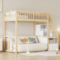 Moimhear Hochbett 90x200cm mit Sicherheits-Aufbewahrungsleiter, Bettgestell aus massivem Kiefernholz für Kinder und Jugendliche (Holzfarbe + Weiß)